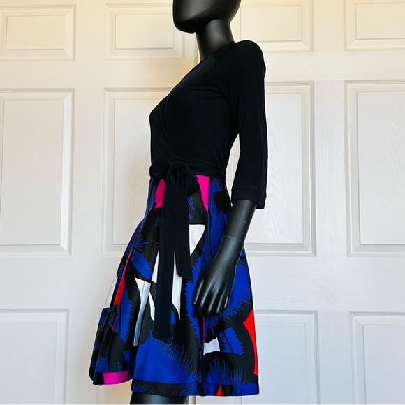 NWT DVF Jewel Print Wrap Dress Fit & Flare Floral 3/4 Sleeve pocket combo tie - Picture 3 of 13